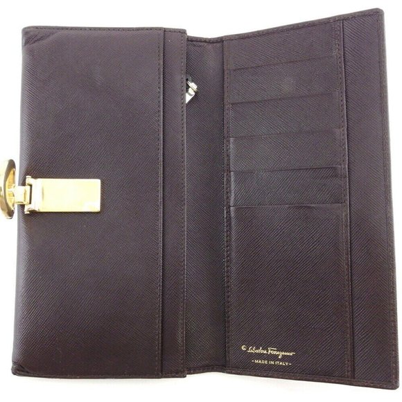 Salvatore Ferragamo Long Wallet Ganchini Leather Authentic USED - Picture 10 of 11